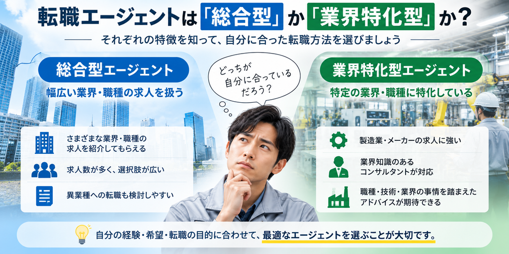 「総合型転職エージェントと製造業特化型転職エージェントの違い」